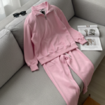 Luxury Blank Cozy Poly-Cotton Fleece set- Modern Streetwear Design | Premium Pullover Sweatshirt with Kangaroo Pocket - Baby Pink